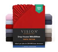 Vision Drap Housse - 100% Coton Lit Double (160x200cm) - Rouge | Coins Élastiqués | Tissage Serré: 57 Fils | Convient aux Matelas Jusqu’à 25cm | Confortable | Lavable en Machine | Certifié Oeko-Tex