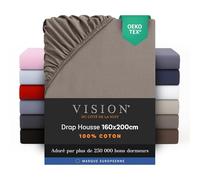 Vision Drap Housse - 100% Coton Lit Double (160x200cm) - Taupe | Coins Élastiqués | Tissage Serré: 57 Fils | Convient aux Matelas Jusqu’à 25cm | Confortable | Lavable en Machine | Certifié Oeko-Tex