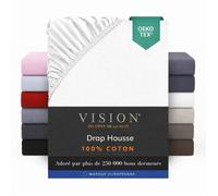 Vision Drap Housse - 100% Coton Lit Simple (90x190 cm) - Blanc | Coins Élastiqués | Tissage Serré: 57 Fils | Convient aux Matelas Jusqu’à 25cm | Confortable | Lavable en Machine | Certifié Oeko-Tex