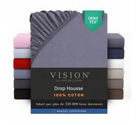 Vision - Drap housse Gris - 140x190cm - 100% coton