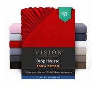 Generique Drap-housse Vision 100% coton 90x190 cm Rouge - 57 fils, coins élastiqués, matelas ≤25 cm