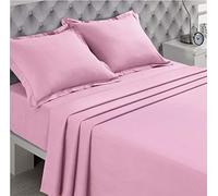 VISION - Drap Plat - 100% Coton - Couleur : Rose - 270 x 300 cm - Lit Double - Fibres Naturelles - Tissage serré - Tissu Doux et Respirant - Certifié Oeko-Tex