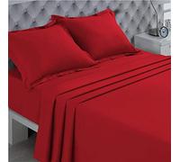 VISION - Drap Plat - 100% Coton - Couleur : Rouge - 270 x 300 cm - Lit Double - Fibres Naturelles - Tissage serré - Tissu Doux et Respirant - Certifié Oeko-Tex