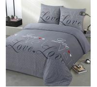 VISION - FLANELLE Love gris - Parure de lit housse de couette 260x240cm avec 2 taies - 100% coton flanelle