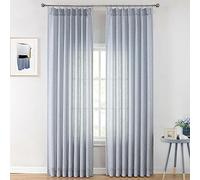Vision Home Chambray - Lot de 2 Rideaux de fenêtre plissés Semi-Transparents texturés filtrant la lumière, 241,3 cm de Long, pour Salon, Chambre à Coucher, Rideaux plissés Bleus avec Crochets - 101,6