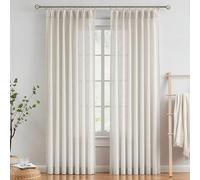Vision Home Lot de 2 panneaux de rideaux semi-transparents plissés en lin texturé mélangé filtrant la lumière, 241,3 cm de long, rideaux de fenêtre plissés avec crochets pour salon, chambre à coucher,