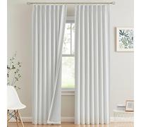 Vision Home Lot de 2 Rideaux plissés entièrement occultants à Isolation Thermique avec Crochets et Languette arrière, pour Salon, Chambre à Coucher, Blanc, 101,6 x 241,3 cm (l x L)