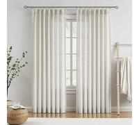 Vision Home Rideaux Semi-Transparents Plissés Naturels en Lin Texturé - Filtrant la Lumière pour Salon, Chambre à Coucher - 213,4 cm avec Crochets - 2 Panneaux