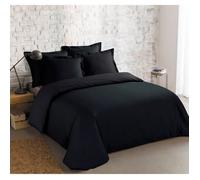 VISION - Housse de couette Unie 200x200cm avec 2 taies 65x65cm - Noir - 100% coton