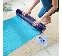 VISION MEDIA® Rouleau de protection de tapis bleu de 50 m x 60 cm - Protection de sol autocollante en plastique de qualité supérieure - Imperméable - Déroulement facile - Cutter de sécurité inclus