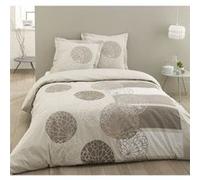 VISION Parure de couette Adèle - 100% coton - 1 housse de couette 200 x 200 cm + 2 taies d'oreiller 65 x 65 cm à volant plat - Beige Or G