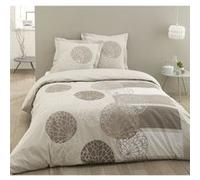 VISION Parure de couette Adele - 100% coton - 1 housse de couette 240 x 260 cm + 2 taies d'oreiller 65 x 65 cm a volant plat - Beige Beige G