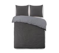 VISION Parure de couette Flanelle bicolore - 1 Housse de couette 220 x 240 cm + 2 Taies d'Oreillers 65 x 65 cm - Gris anthracite