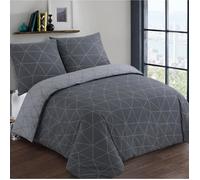 VISION Parure de couette Hugo - 100% coton - 1 housse de couette 240 x 220 cm + 2 taies d'oreiller 65 x 65 cm - Gris anthracite