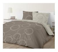 VISION Parure de couette Lenny réversible en 100% coton - 220 x 240 cm - Taupe, beige, marron et blanc