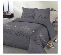 VISION Parure de couette Love - 100% coton - 1 housse de couette 200 x 200 cm + 2 taies d'oreiller 65 x 65 cm - Gris anthracite