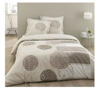Vision - Parure de lit Adèle - 100% Coton - Beige - Set de Housse de Couette 240x220 cm avec 2 taies d'oreiller pour lit Standard 2 Personnes - Fibres Naturelles - Certifié Oeko-Tex