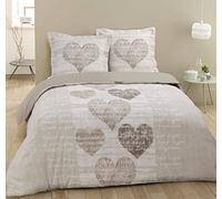 Vision - Parure de lit Alice -100% Coton - Cœurs - Coloris: Beige - Set de Housse de Couette 200x200 cm avec 2 taies d'oreiller pour lit 2 Personnes - Certifié Oeko-tex