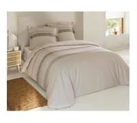 VISION Parure de lit Anthony - 100% coton - Housse de couette 240 x 220 cm avec 2 taies 65 x 65cm - Beige - Oeko-Tex