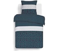 Vision - Parure de lit Basile - 100% Coton - Bleu - Set de Housse de Couette 140 x 200cm avec 1 taie d'oreiller pour lit 1 Personne - Fibres Naturelles - Oekotex