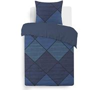 Vision - Parure de lit Harold - 100% Coton - Bleu - Set de Housse de Couette 140x200 cm avec 1 taie d'oreiller pour lit 1 Personne - Fibres Naturelles - Oekotex