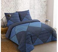 Vision - Parure de lit Harold - 100% Coton - Bleu - Set de Housse de Couette 260x240 cm avec 2 taies d'oreiller pour lit Kingsize 2 Personnes - Fibres Naturelles - Oekotex