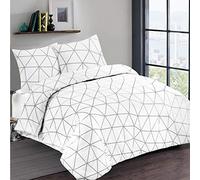 Vision - Parure de lit - Hugo Blanc avec Rayures Noirs - Set de Housse de Couette 240 x 220 cm avec 2 taies d'oreiller pour lit 2 Personnes - 100% Coton