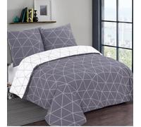 VISION - Parure de lit HUGO gris réversible - 100% Coton - 1 housse de couette 260x240cm + 2 taies 65x65cm - Gris-blanc