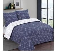 VISION - Parure de lit HUGO marine Réversible - 100% Coton - 1 housse de couette 260x240cm + 2 taies 65x65cm - Marine