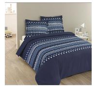 VISION - Parure de lit Jack - 100% coton - 1 housse de couette 140x200cm + 1 taie d'oreiller 65x65cm - Bleu