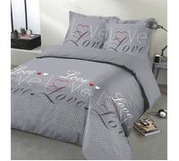 VISION - Parure de lit Love - 100% coton - 1 housse de couette 200 x 200 cm + 2 taies d'oreiller 65 x 65 cm - Gris