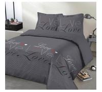 VISION Parure de lit Love - 100% coton - 1 housse de couette 240 x 260cm + 2 taies d'oreiller 65 x 65cm - Gris anthracite - Oeko-tex