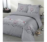 VISION Parure de lit Love - 100% coton - 1 housse de couette 260 x 240 cm + 2 taies d'oreiller 65 x 65 cm - Gris - Oeko-Tex