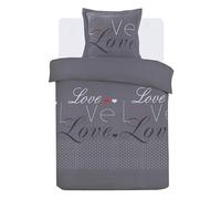 Vision - Parure de lit Love - 100% Coton - Anthracite - Set de Housse de Couette 140 x 200 cm avec 1 taie d'oreiller pour lit 1 Personne - Oekotex