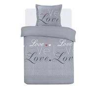 Vision - Parure de lit Love - 100% Coton - Cœurs - Coloris: Gris - Set de Housse de Couette 140 x 200 cm avec 1 taie d'oreiller pour lit 1 Personne - Certifié Oeko-tex