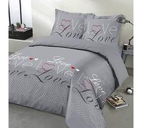 Vision - Parure de lit Love - 100% Coton - Cœurs - Coloris: Gris - Set de Housse de Couette 240x220 cm avec 2 taies d'oreiller pour lit Standard 2 Personnes - Fibres Naturelles - Certifié Oeko-Tex
