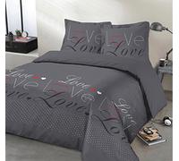 Parure de couette Love - 100% coton - 1 housse de couette 220x240 cm + 2 taies doreiller 65x65 cm - Gris anthracite