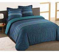 Vision - Parure de lit Marco -100% Coton - Bleu/Vert - Set de Housse de Couette 200x200 cm avec 2 taies d'oreiller pour lit 2 Personnes - Fibres Naturelles - Certifié Oeko-Tex