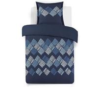 Vision - Parure de lit Nora - 100% Coton - Bleu - Set de Housse de Couette 140x200 cm avec 1 taie d'oreiller pour lit 1 Personne - Fibres Naturelles - Oekotex