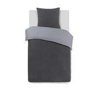 Vision - Parure de lit Réversible - 100% Coton Flanelle - Gris/Anthracite - Set de Housse de Couette 140 x 200 cm avec 1 taie d'oreiller pour lit 1 Personne - Flanelle: Doux et Chaud - Oekotex