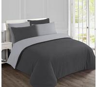 parure de couette flanelle bicolore - 1 housse de couette 220x240 cm + 2 taies d'oreillers 65x65 cm - gris anthracite