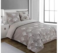 Vision - Parure de lit Réversible 100% Coton - Ginko Beige - Set de Housse de Couette 200x200 cm avec 2 taies d'oreiller pour lit 2 Personnes - Fibres Naturelles - Oekotex