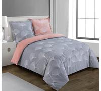 Vision - Parure de lit Réversible 100% Coton - Ginko Gris/Rose - Set de Housse de Couette 260x240 cm avec 2 taies d'oreiller pour lit Kingsize 2 Personnes - Fibres Naturelles - Oekotex