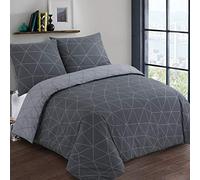 Vision - Parure de lit Réversible 100% Coton - Hugo Anthracite/Gris - Set de Housse de Couette 200x200 cm avec 2 taies d'oreiller pour lit 2 Personnes - Fibres Naturelles - Oekotex