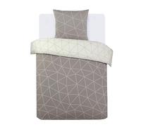 Vision - Parure de lit Réversible 100% Coton - Hugo Beige - Set de Housse de Couette 140x200 cm avec 1 taie d'oreiller pour lit 1 Personne - Fibres Naturelles - Oekotex