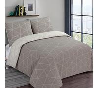 Vision - Parure de lit Réversible 100% Coton - Hugo Beige - Set de Housse de Couette 240x220 cm avec 2 taies d'oreiller pour lit Standard 2 Personnes - Fibres Naturelles - Oekotex