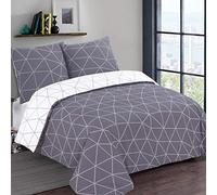 - Parure de lit HUGO gris réversible - 100%Coton - 1 housse de couette 200x200cm + 2 taies 65x65cm - Gris-blanc