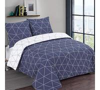 Vision - Parure de lit Réversible 100% Coton - Hugo Marine/Blanc - Set de Housse de Couette 240x220 cm avec 2 taies d'oreiller pour lit Standard 2 Personnes - Fibres Naturelles - Oekotex