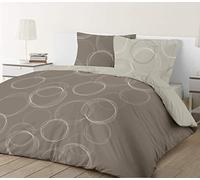 Vision - Parure de lit Réversible 100% Coton - Lenny Beige - Set de Housse de Couette 200x200 cm avec 2 taies d'oreiller pour lit 2 Personnes - Fibres Naturelles - Oekotex