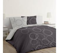 Vision - Parure de lit Réversible 100% Coton - Lenny Gris - Set de Housse de Couette 260x240 cm avec 2 taies d'oreiller pour lit Kingsize 2 Personnes - Fibres Naturelles - Oekotex